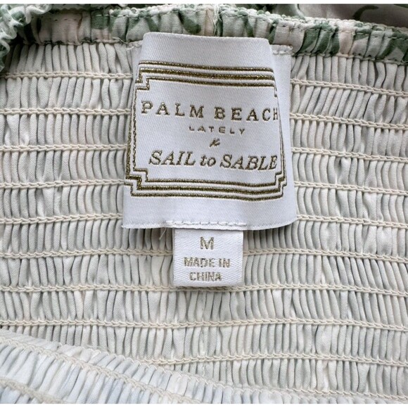 Sail to Sable x Palm Beach Lately Pistachio Leaf Midi Dress Smocked Bodice Sz M - Picture 13 of 16